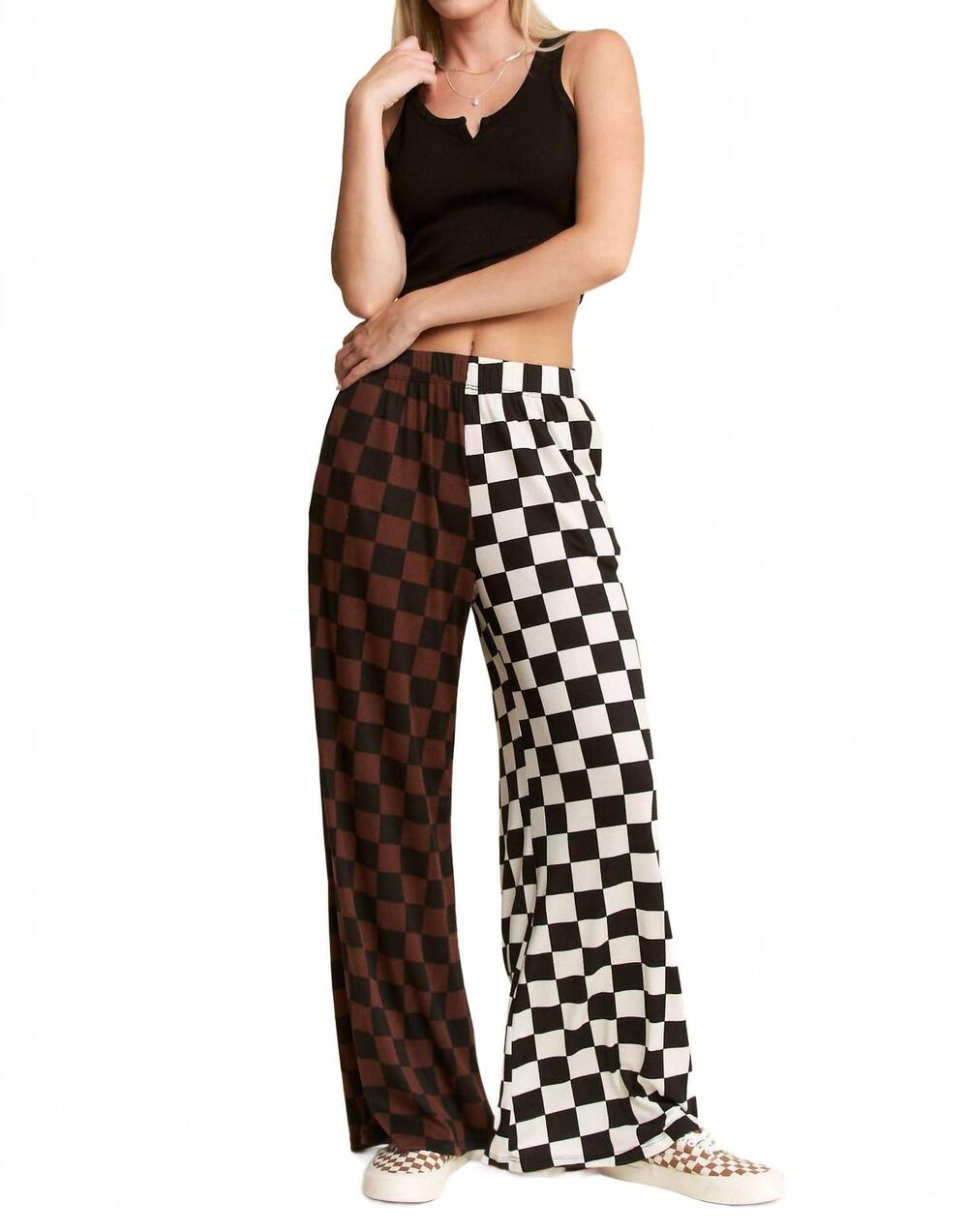 NEW JADE BY JANE split decision checkered pants - plus in brown/black